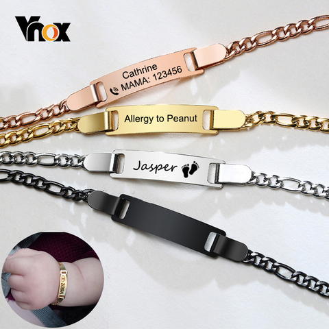 Vnox Baby Anti Allergy Stainless Steel Bracelets Personalize Name Birth Date Bar Custom Girls Boys Infant Baptism Gifts ► Photo 1/6