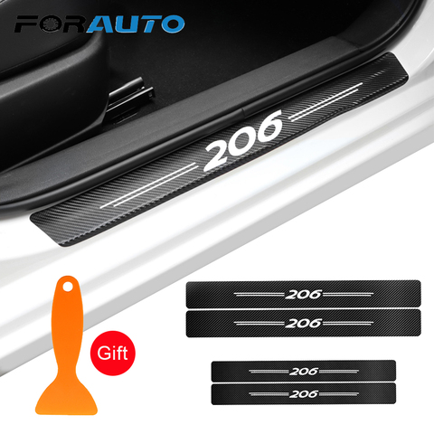 FORAUTO 4PCS Car Door Sill Scuff Plate Anti-scratch Sticker Protector Decor Strip Carbon Fiber For Peugeot 307 206 308 408 ► Photo 1/6