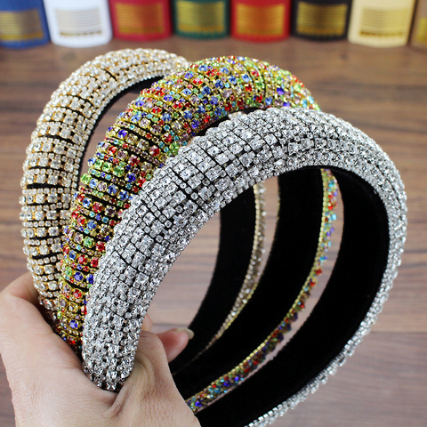 Handmade Padded Wedding Headdress Full Crystal Baroque Tiara Headband Luxury Diamante Hairband For Women Bridal Hair Accessories ► Photo 1/6