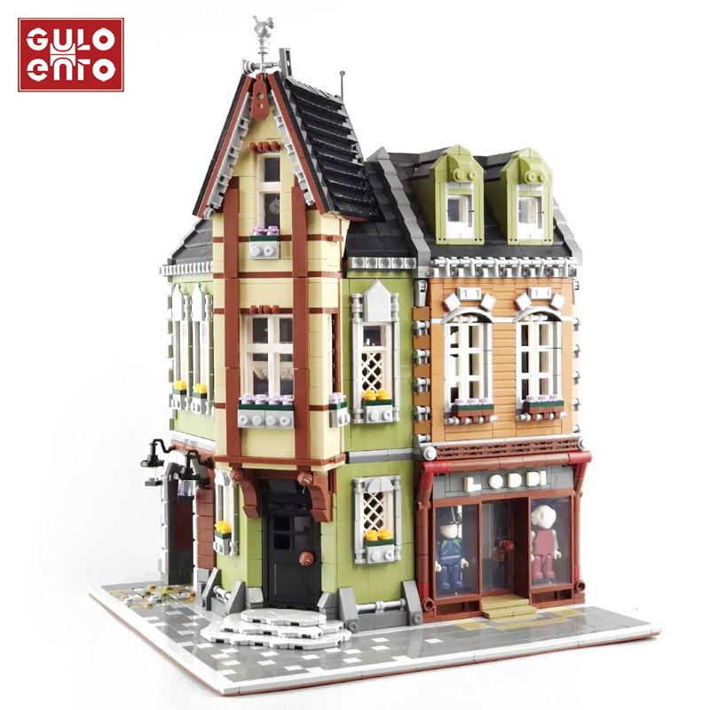 City Creator MOC Sets Corner Post Office with LED Model Building Blocks Toy Kids
