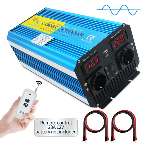 6000w peak Converter DC12v-AC 220v pure sine wave inverter Voltage transformer LED  usb charging EU socket for Refrigerator ► Photo 1/6