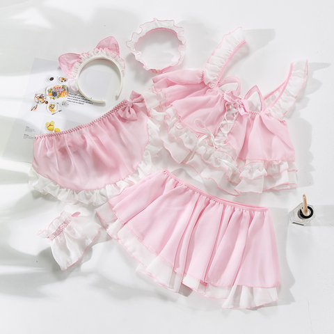 Lolita Cute Cat Girl Sexy Maid Uniform Transparent Lingerie