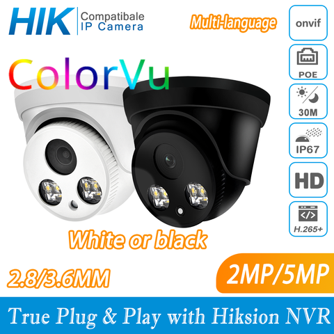 Hikvision Compatible ColorVu 5MP Dome POE IP Camera 8MP Home Security CCTV Camera 1080P IR 30m ONVIF H.265 P2P Plug&play IPC ► Photo 1/6