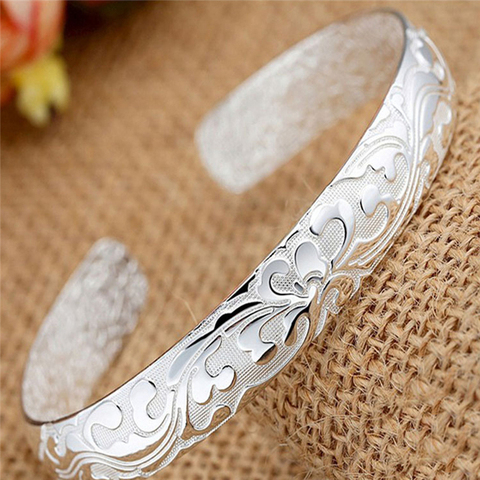 Hot Women's Silver Plated Bezel Cuff Bangle Open Bracelet Female Models Blossoming Jewelry ► Photo 1/4