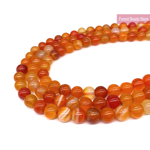 Natural Orange Stripe Onyx Agates Round Beads Diy Bracelet Necklace for Jewelry Making Accessories 15