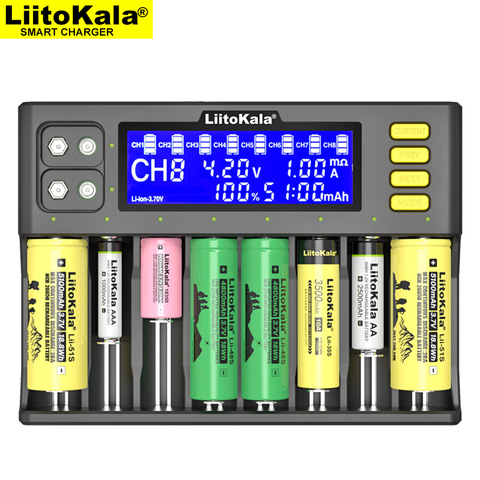 LiitoKala Lii-S8 Battery Charger  Li-ion 3.7V  NiMH 1.2V Li-FePO4 3.2V IMR 3.8V charger  for 18650 26650 21700 26700 AA AAA ► Photo 1/6