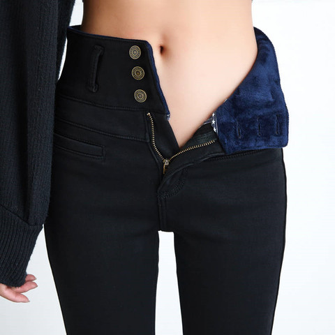 New High Waist Velvet Thick Jeans Female Winter Skinny Stretch Warm Jeans Pants Mom Black Denim Trousers With Fleece Pants P125 ► Photo 1/6