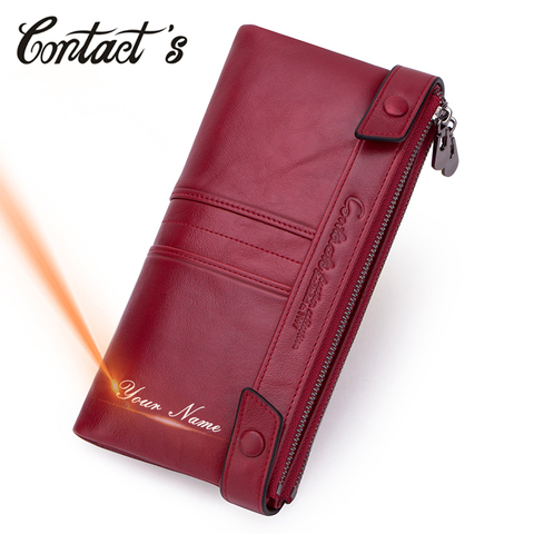 Contact's Fashion Long Purse Genuine Leather Women Wallet Female Wallets Clutch Zipper Phone Pocket Card Holder Carteras RFID ► Photo 1/6