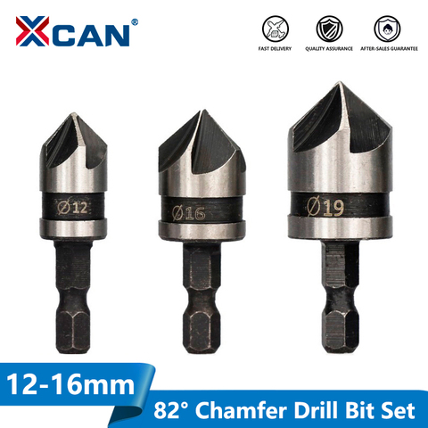 XCAN 82 Degrees Chamfer Drill Bit Set 12/16/19mm 5 Flute Wood working Drill Bit Cutter Countersink Drill Bit Set ► Photo 1/6