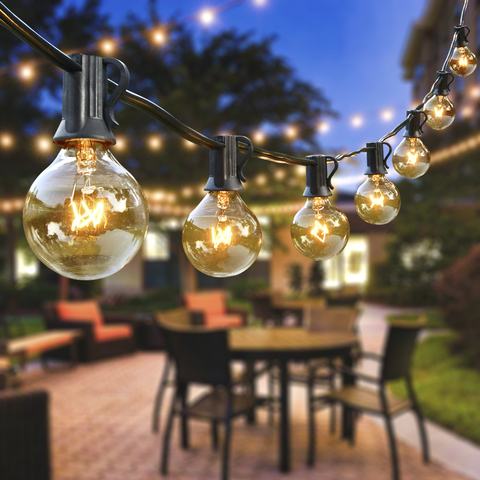 G40 LED String Lights with Globe Clear Bulbs &  Spare Bulbs Waterproof IP44 Patio Hanging Lights for Indoor & Outdoor UL listed ► Photo 1/6