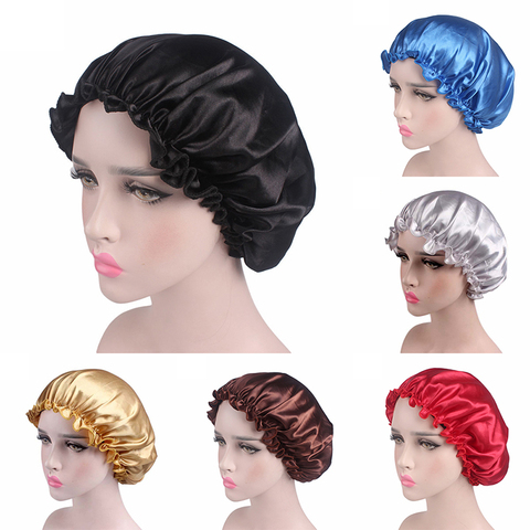 1PCS Hair Styling Satin Lace Sleeping Caps Fabric Hair Bonnet Satin Lined Sleep Cap Night Hat Adjust Shower Cap Silk Bonnets ► Photo 1/6