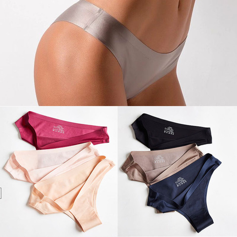 Solid Low Rise Hipster Seamless Panty Ice Silk Underwear Women