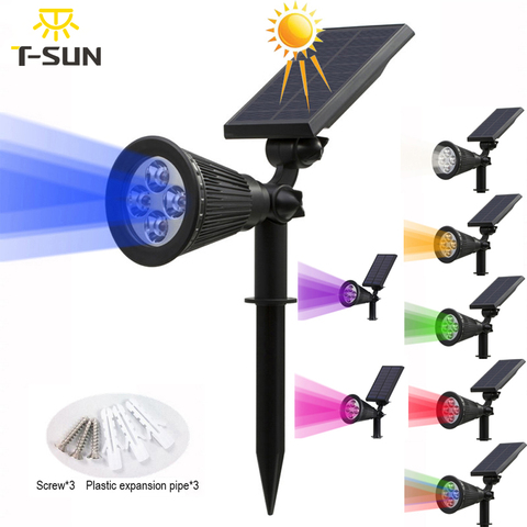 T-SUNRISE Solar Powered 4/7 LED Lamp Adjustable Solar Spotlight In-Ground IP65 Waterproof Landscape Wall Light Outdoor Lighting ► Photo 1/6