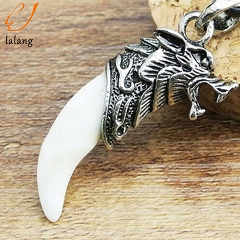Men Antique Wolf Fang Tooth Pendant Necklace Vintage Wolf Tooth Dragon Alloy Pendant Necklace Fashion Choker Jewelry Gift ► Photo 1/6