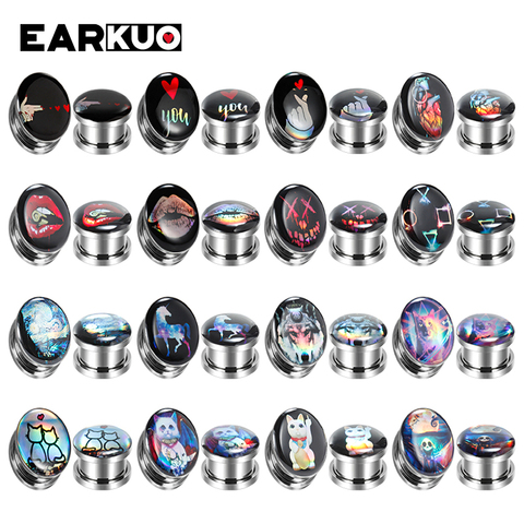 EARKUO Hot Selling Stainless Steel Love Heart Lip Cute Cat Ear Piercing Tunnels Gauges Expanders Body Jewelry Earring Stretchers ► Photo 1/6