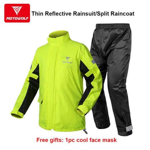 Motorcycle Rainsuit Split Raincoat Reflective Thin Breathable Impermeable Waterproof Jacket Pants Set Cap Hat Pocket Free Gift ► Photo 1/6