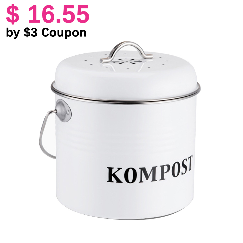 KOMPOST Kitchen Compost Bin 5L Organic Melons Leaves Home Made Trash Can Round Iron Charcoal Filter Bucket Outdoor Accessories ► Photo 1/6