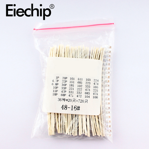 1206 SMD Ceramic Capacitor set 1pF-10uF 36Values *20pcs capacitors assortment kit 22PF 47PF 22NF  capacitance sample package ► Photo 1/5