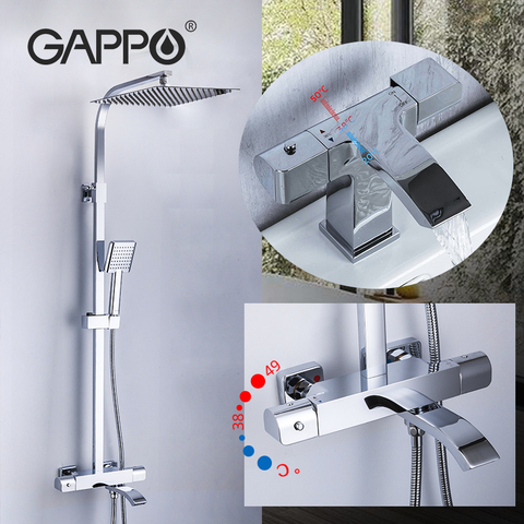 Gappo Thermostatic Shower Sets Waterfall Bath Shower System Thermostatic Mixer Bathroom Shower Faucet + Brass Basin Faucet ► Photo 1/6