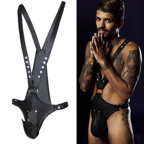 Hot Erotic Underwear BDSM Fetish Costume Men Gay Leather Harness Body Bondage Belt Strap Punk Rave Cock Cage Chastity Panties ► Photo 1/6