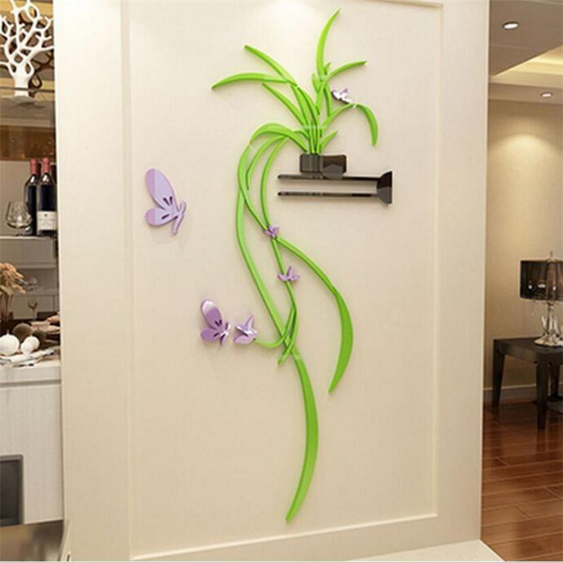 DIY Vase Flower Tree Crystal Arcylic 3D Wall Stickers Decal Home Decor Toys 