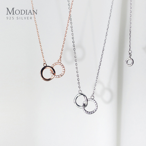 Modian Simple Vintage Clear CZ Geometric Round Interlock 925 Sterling Silver Pendant for Women Link Chain Necklace Fine Jewelry ► Photo 1/5