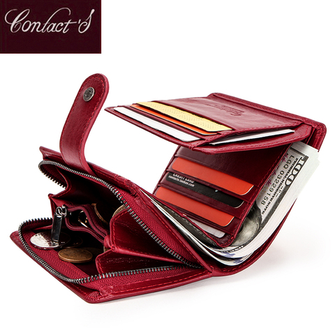 Contact's Genuine Leather Wallets Women Men Wallet Short Small Rfid Card Holder Wallets Ladies Red Coin Purse Portfel Damski ► Photo 1/6