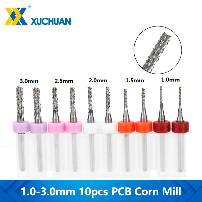 PCB milling cutter 1.0-3.0mm 10pcs milling cutter tungsten carbide 3.175mm CNC 