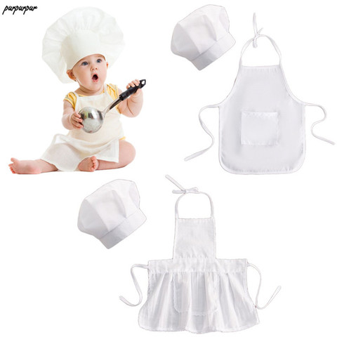 2 Pcs Cute Baby Chef Apron and Hat Infant Kids White Cook Photos Costume Photography Prop Newborn Hat Apron Photoshoot Clothing ► Photo 1/6