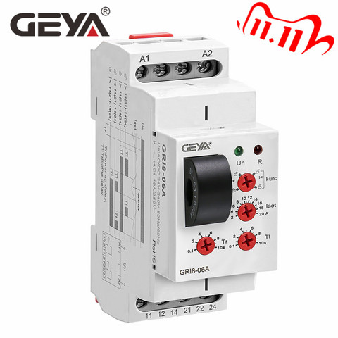 GEYA GRI8-06 DC Current Relay 18mm width 2SPDT 8A AC/DC Current Testing Relay 24V-240V Wide Range ► Photo 1/6