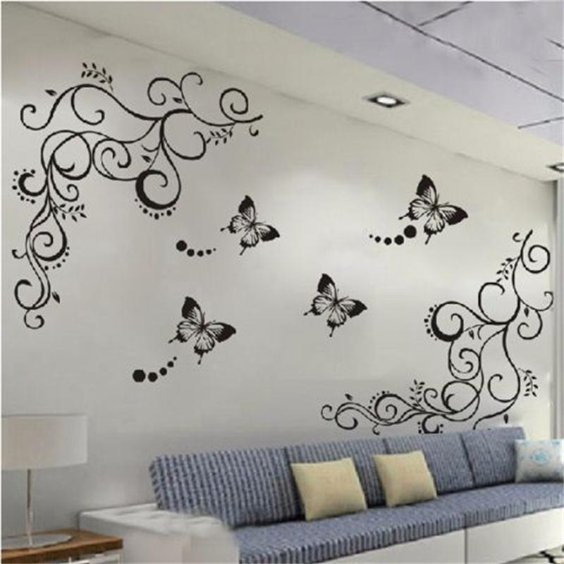Sticker  Black  Mural Home decor Butterfly   Flower Vine  Removable  Wall   New 