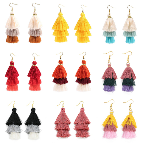 2022 3 Layered Bohemian Fringed Luxury Statement Tassel Earrings 2022  Boho Fashion Jewelry Women Long Drop Dangle Earrings ► Photo 1/6