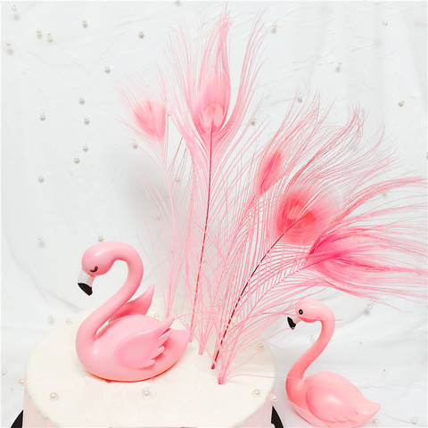 Pink Peacock Feather Hair Flamingos Happy Birthday Cake Topper Peacock Birthday Cupcake Toppers Premium Wedding Decor ► Photo 1/6