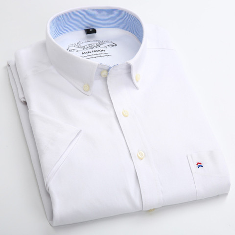 Summer Short Sleeve Men's  Solid Oxford Casual Shirt  Easy Care plain leisure Comfortable regular Fit dress shirts ► Photo 1/6