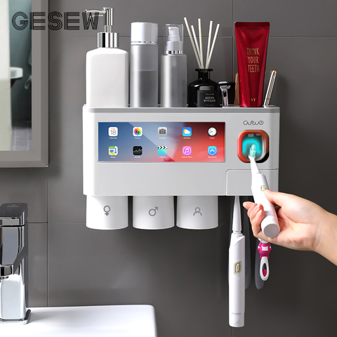 GESEW Magnetic Adsorption Inverted Toothbrush Holder Automatic Toothpaste Squeezer Dispenser Storage Rack Bathroom Accessories ► Photo 1/6