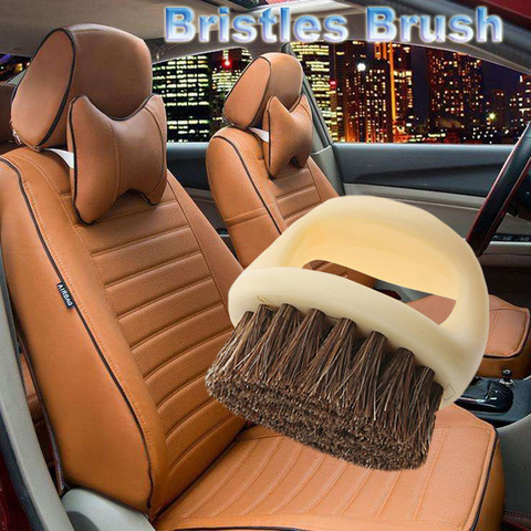 SPTA Handle Car Detail Brush with Natural Boar's Hair Vehicle Interior  Cleaning for Seat Dashboard