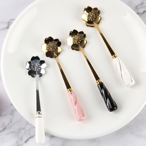 12cm Stainless Steel Mini Sakura Rose flower Spoons for Coffee Tea Dessert Drink Mixing Milkshake Spoon Tableware Kitchen Supply ► Photo 1/6
