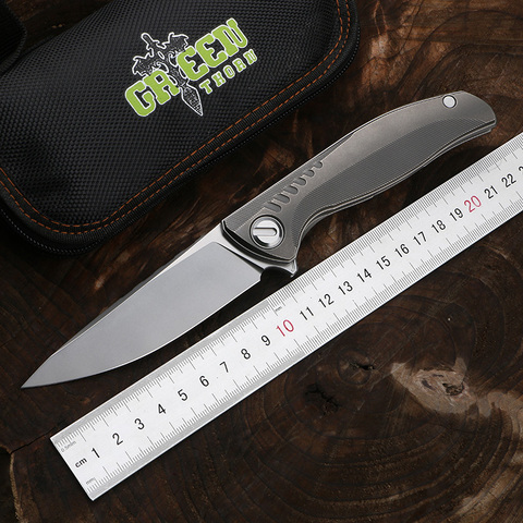 Green thorn CD F3 ns D2 blade titanium handle suitable for outdoor camping hunting practical fruit knife folding knife EDC tool. ► Photo 1/6