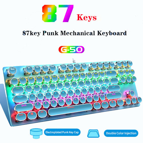 Electroplating Punk Mechanical Keyboard 87 Keys Blue Switch Gaming Keyboards 7-Color Backlight Wired Keyboard for Laptop Desktop ► Photo 1/6