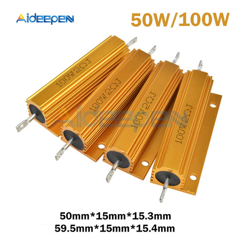 50W 100W Aluminum Power Metal Shell Case Wirewound Resistor 0.1~1K 0.05 0.1 0.5 1 2 3 4 5 6 8 10 12 15 20 22 30 50 100 1K ohm ► Photo 1/6