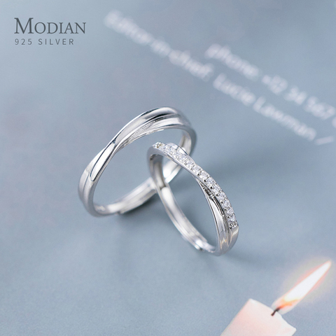 Modian Romantic Engagement Couple Rings for Men and Women 925 Sterling Silver Shiny Clear CZ Glossy Line A Pair Ring Jewelry ► Photo 1/5