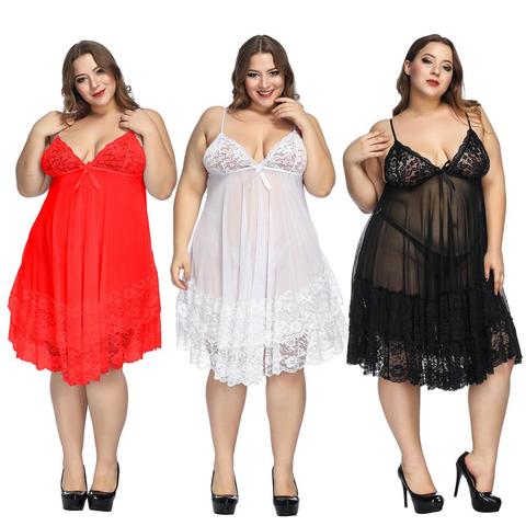 7XL Plus Size Women Nightdress Sexy Nightwear Babydoll Lace Large Nightgown Set Sleepwear Dress Sexy Nightwar Sleep & Lounge ► Photo 1/6