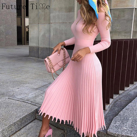 Future Time Women Knitted Long Dress Autumn Winter Slim Sleeve Ladies Dresses Elegant Party Female Sweater Dress 8 colors F792 ► Photo 1/6