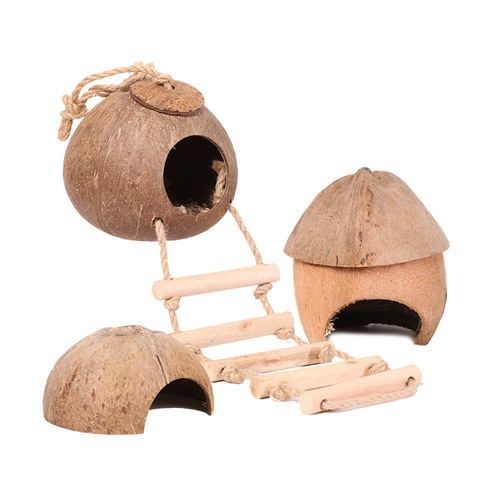 Cute Pet Nest Natural Coconut Shell Hamster Nest Small Animal Cave Hiding Cage Syrian Hamster Erinaceinae Nest House Chew Toys ► Photo 1/6