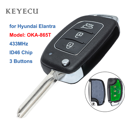 Keyecu for Hyundai Elantra 2014 2015 2016 Flip Remote Control Car Key Fob 3 Buttons 433MHz ID46, OKA-865T ► Photo 1/6