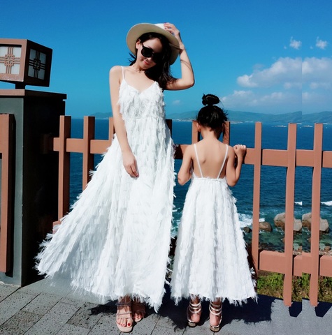 Tank Tassel Mother Daughter Dresses Family Matching Outfits Look Mommy and Me Clothes Mom Mum Baby Women Girls Dress Clothing ► Photo 1/6