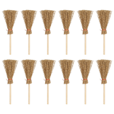 12 Pcs Mini Broom Red Rope Lightweight Straw Brooms Hangings Decorations for Costume Party Halloween Party ► Photo 1/6