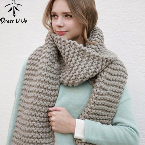 Dress U Up 2022 New Solid Color Thick Wool Scarf Female Autumn and Winter Thick Knit Scarf Women Handmade Scarves ► Photo 1/6
