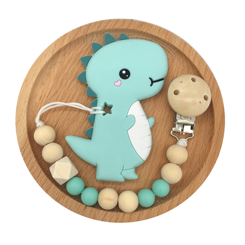 Baby Pacifier Clip Chain Cartoon Dinosaur Teether Wooden Beads Dummy Clip Soother Chew Leash Nipple Holder Teether ► Photo 1/6