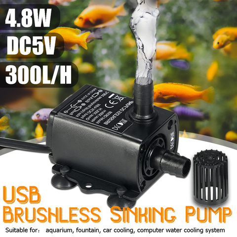 Mini Water Pump 5V 4.8W Ultra-quiet Brushless Waterproof Submersible Fountain Aquarium Circulating 300L/H Lift USB Water Pump ► Photo 1/6